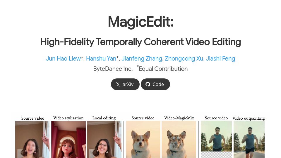 Screenshot of magic-edit.github.io: MagicEdit: High-fidelity temporally coherent video editing