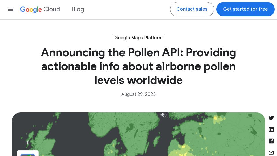 Screenshot of cloud.google.com: Announcing the Pollen API