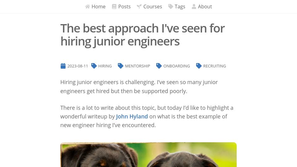 Screenshot of rubick.com: The best approach I've seen for hiring junior engineers