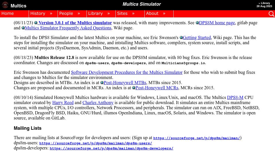 Screenshot of multicians.org: Multics Simulator