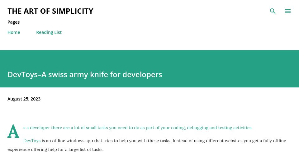 Screenshot of bartwullems.blogspot.com: DevToys – A Swiss army knife for developers