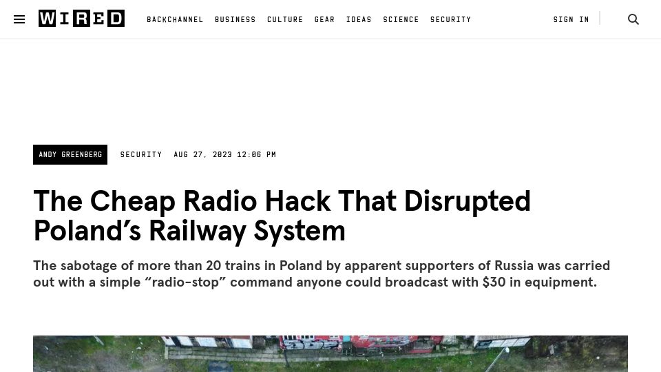Screenshot of wired.com: A cheap radio hack disrupted Poland's railway system