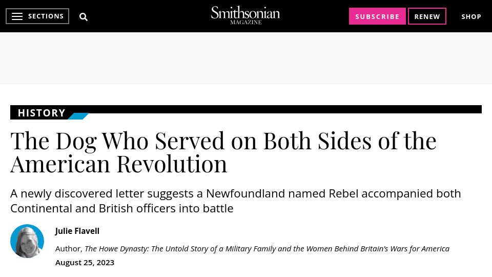 Screenshot of smithsonianmag.com: Dog who served on both sides of the American Revolution