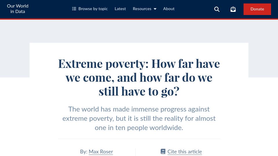 Screenshot of ourworldindata.org: Extreme poverty: How far have we come, and how far do we still have to go?