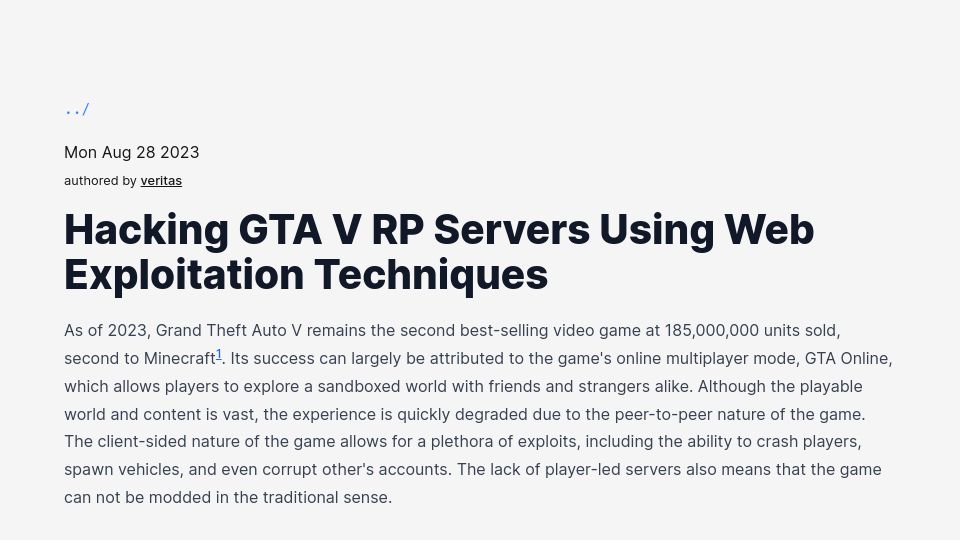 Screenshot of nullpt.rs: Hacking GTA V RP Servers Using Web Exploitation Techniques