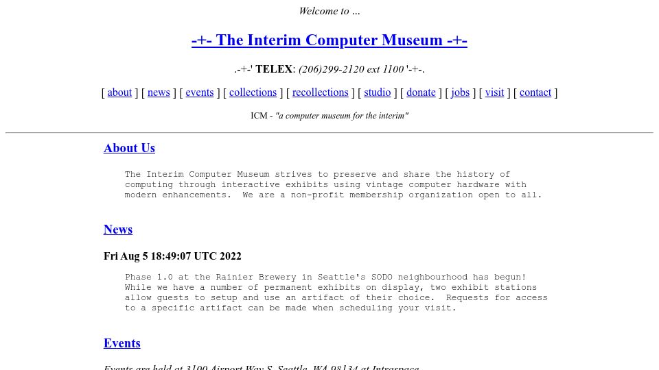 Screenshot of icm.museum: The Interim Computer Museum