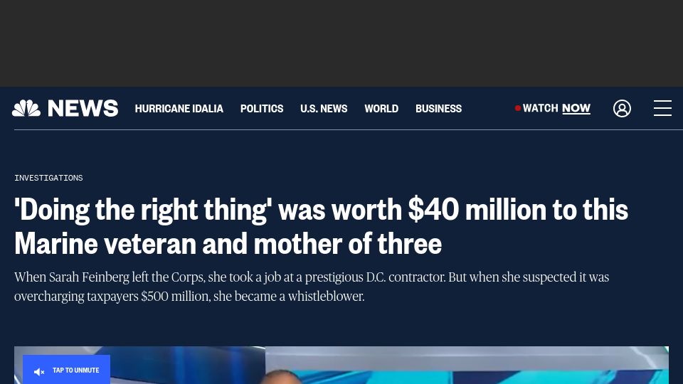 Screenshot of nbcnews.com: Whistleblower alleges Booz Allen was overcharging U.S. taxpayers for losses