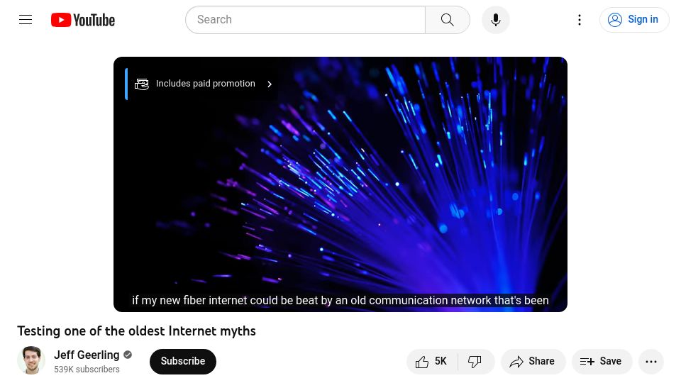Screenshot of youtube.com: I raced a homing pigeon against the Internet [video]