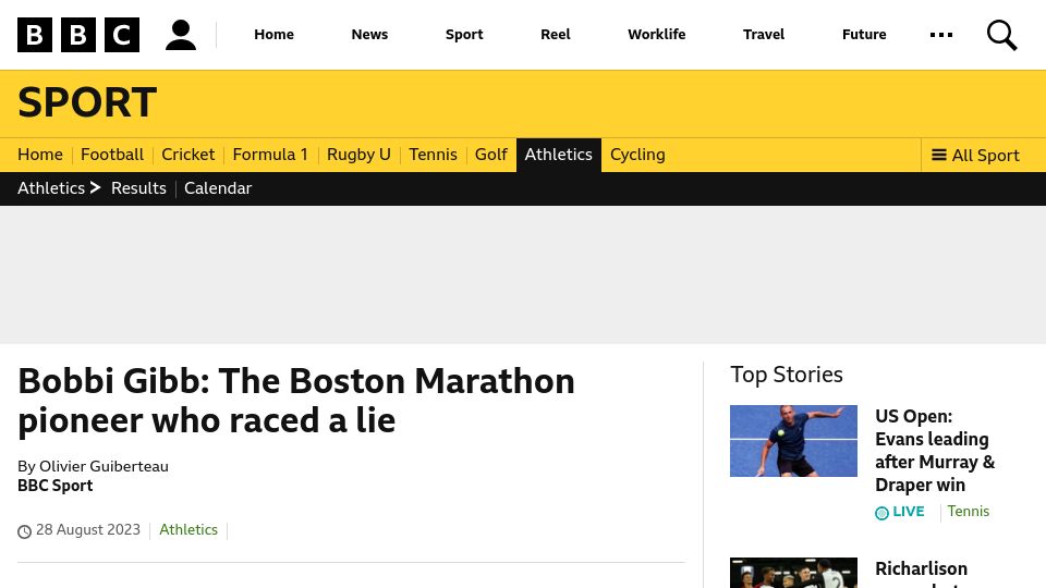 Screenshot of bbc.co.uk: Bobbi Gibb: The Boston Marathon pioneer who raced a lie
