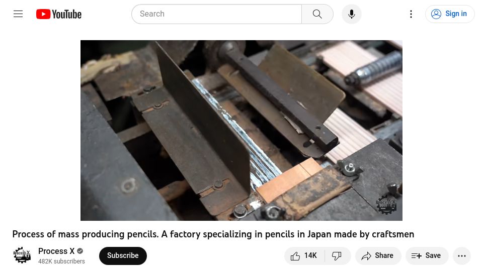 Screenshot of youtube.com: How pencils are made in a Japanese factory [video]