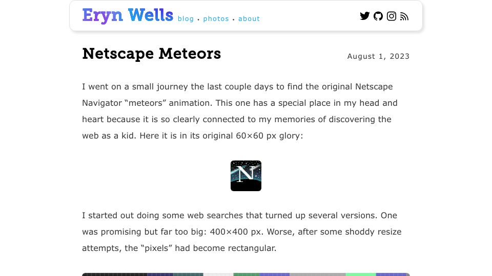 Screenshot of erynwells.me: Netscape Meteors