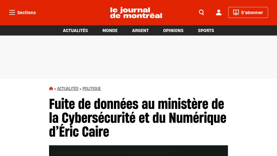 Screenshot of journaldemontreal.com: Quebec Ministry of Cybersecurity and Digital Technology employee data leaked
