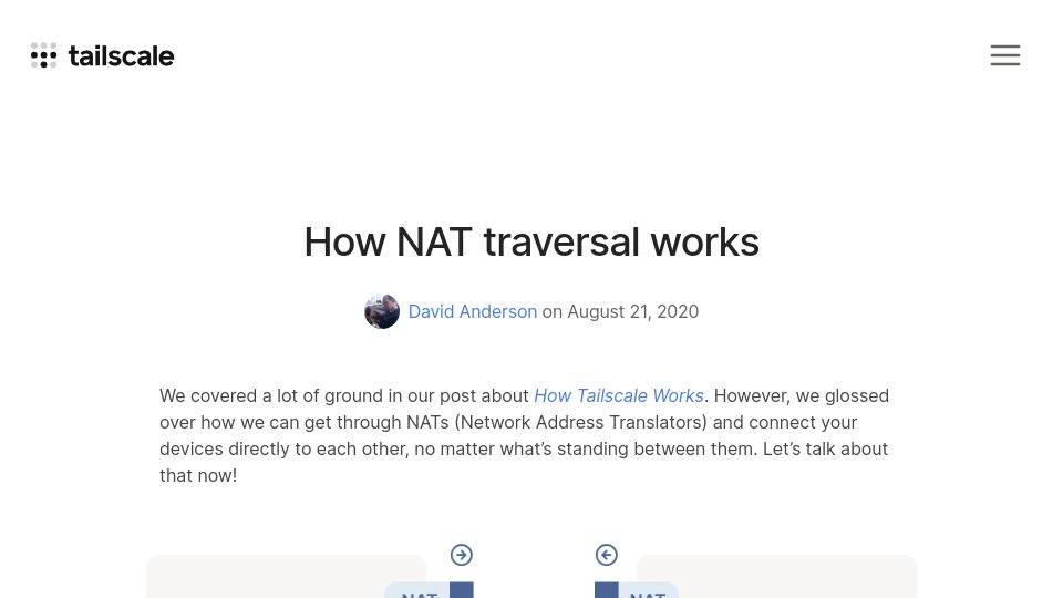 Screenshot of tailscale.com: How NAT traversal works (2020)