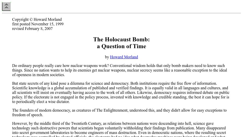Screenshot of sgp.fas.org: The Holocaust Bomb: A question of time (2007)