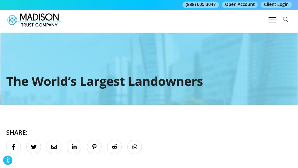 Screenshot of madisontrust.com: Who are the worlds biggest landowners