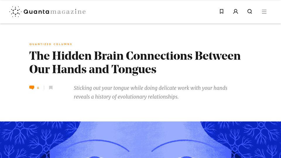 Screenshot of quantamagazine.org: The brain connections between our hands and tongues