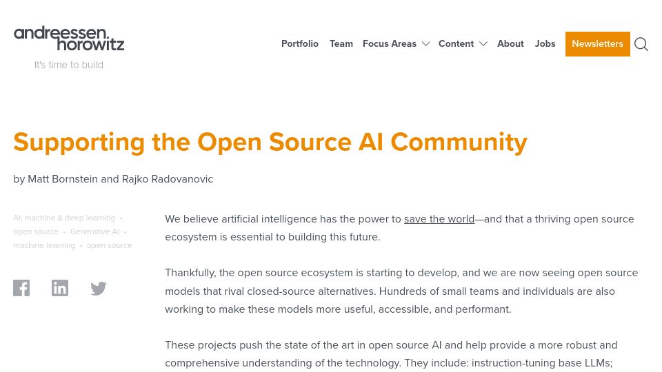 Screenshot of a16z.com: Long Live the 'GPU Poor' – Open-Source AI Grants