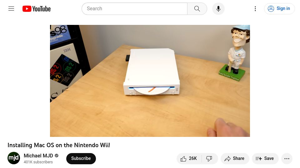 Screenshot of youtube.com: Installing Mac OS on the Nintendo Wii [video]