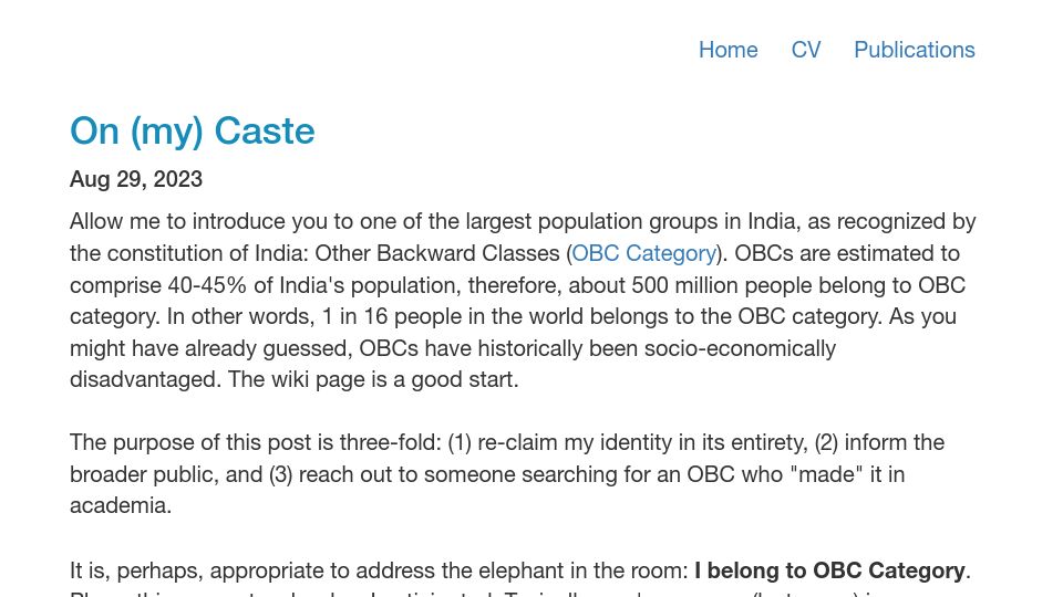 Screenshot of cs.toronto.edu: My Caste
