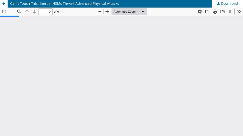 Screenshot of tches.iacr.org: Inertial HSMs thwart advanced physical attacks