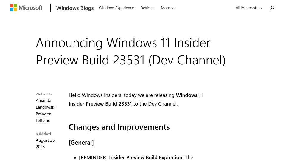 Screenshot of blogs.windows.com: Windows 11 system components use the default browser to open links in Europe
