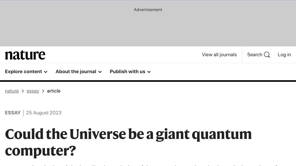 Screenshot of nature.com: Could the Universe be a giant quantum computer?