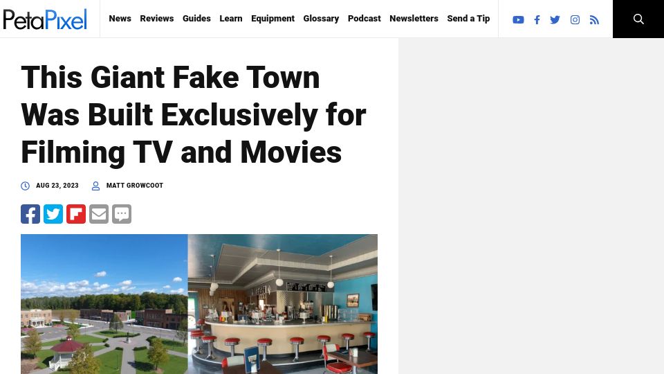 Screenshot of petapixel.com: Fake town built exclusively for filming TV and movies