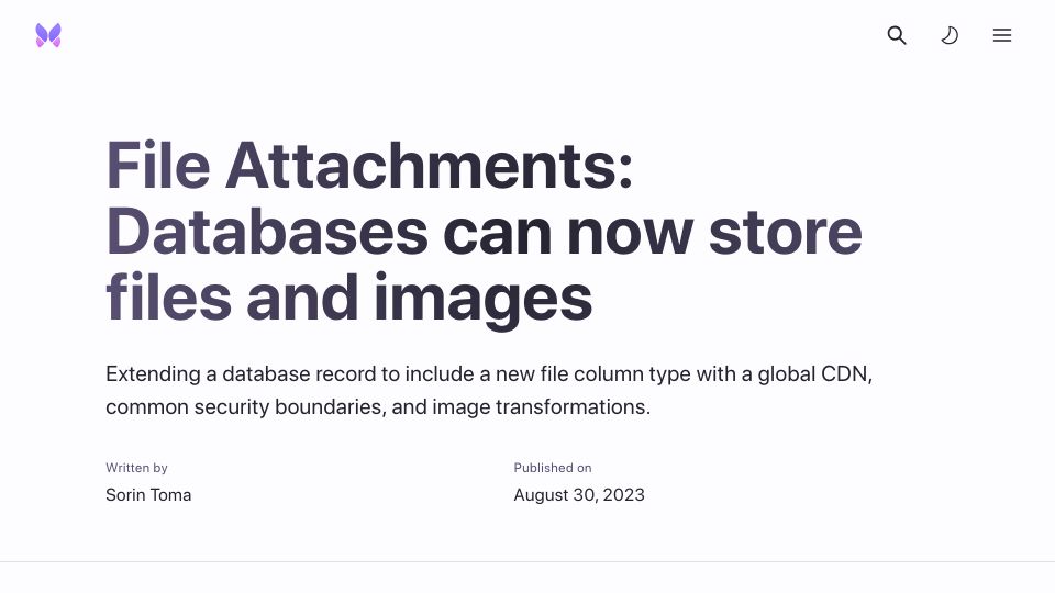 Screenshot of xata.io: File Attachments: Databases can now store files and images