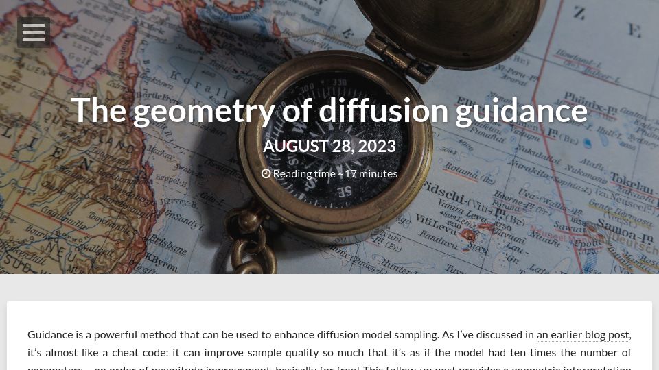 Screenshot of sander.ai: The geometry of diffusion guidance