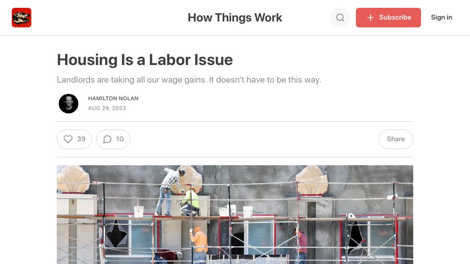 Screenshot of hamiltonnolan.com: Housing Is a Labor Issue: Land owners are taking all the wage gains