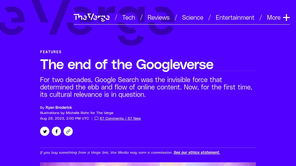 Screenshot of theverge.com: The End of the Googleverse