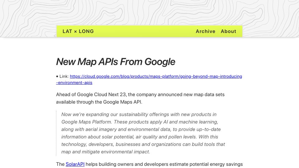 Screenshot of cloud.google.com: New Map APIs from Google