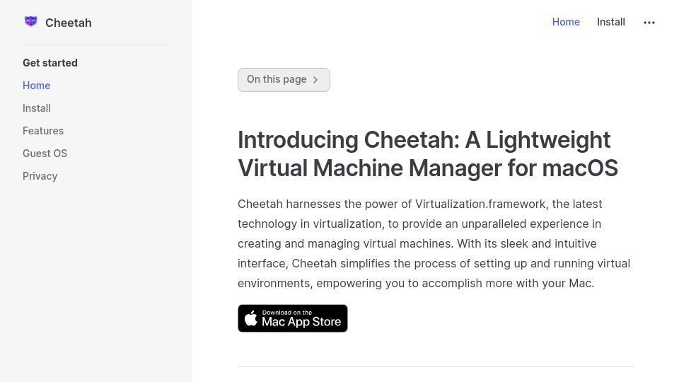 Screenshot of macspot.net: Cheetah: A Lightweight Virtual Machine Manager for macOS