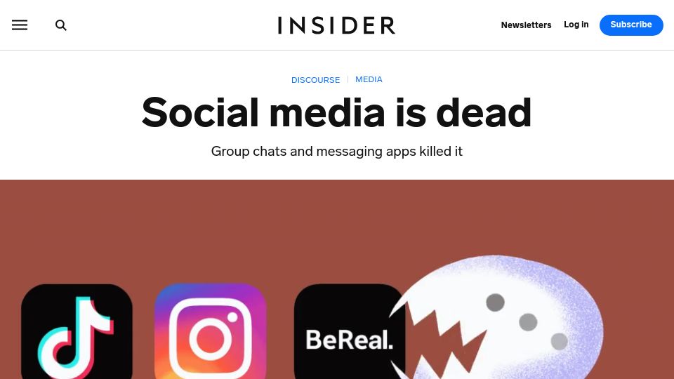 Screenshot of businessinsider.com: Social media decline: Users are shifting to messaging apps and group chats