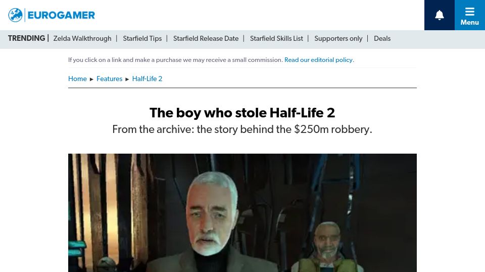Screenshot of eurogamer.net: The boy who stole Half-Life 2 (2011)