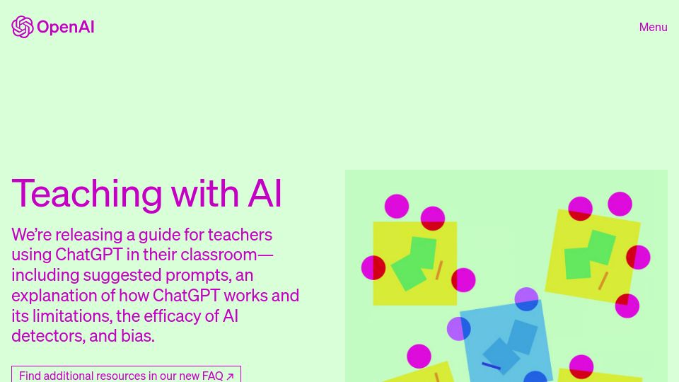 Screenshot of openai.com: Teaching with AI