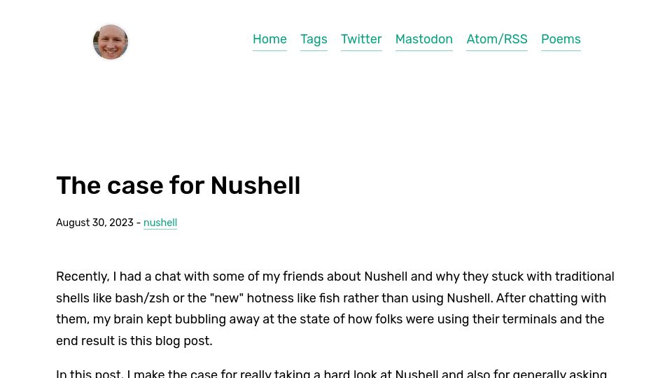 Screenshot of jntrnr.com: The Case for Nushell
