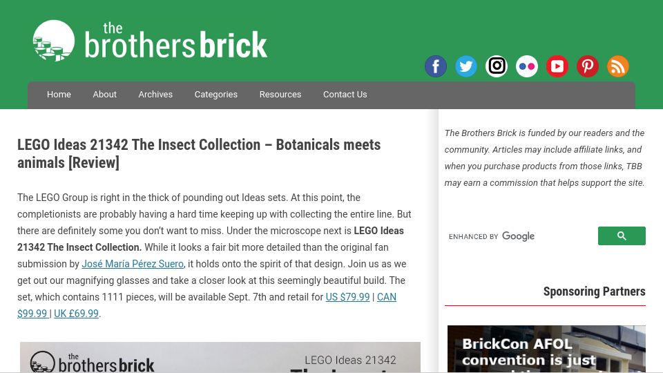Screenshot of brothers-brick.com: Lego Ideas: Insect Collection – Botanicals meets animals
