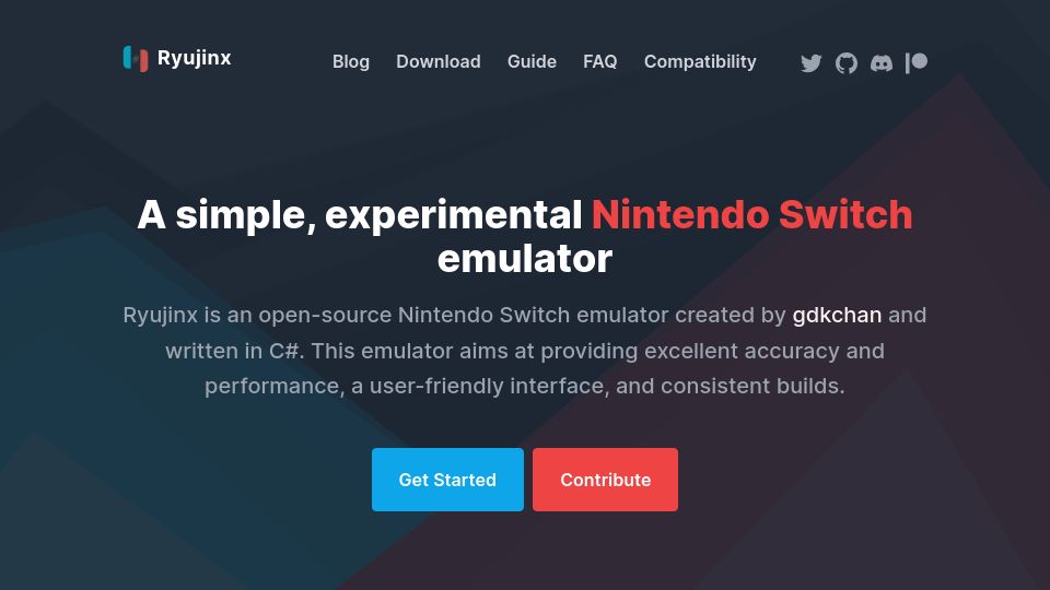 Screenshot of ryujinx.org: RyujinX – Open Source Nintendo Switch Emulator