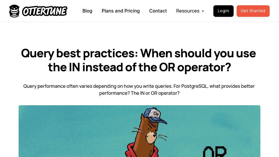 Screenshot of ottertune.com: When should you use the IN instead of the OR operator in Postgres?