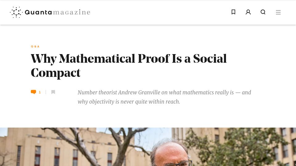 Screenshot of quantamagazine.org: Mathematical proof is a social compact