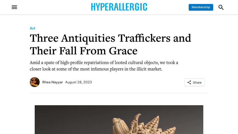 Screenshot of hyperallergic.com: Three Antiquities Traffickers and Their Fall from Grace
