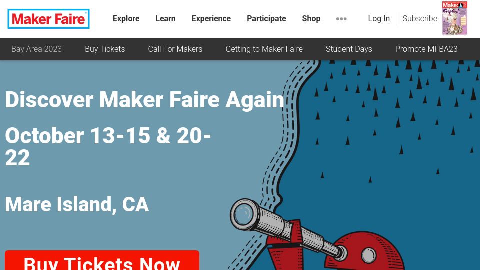 Screenshot of makerfaire.com: Bay Area 2023 Maker Faire