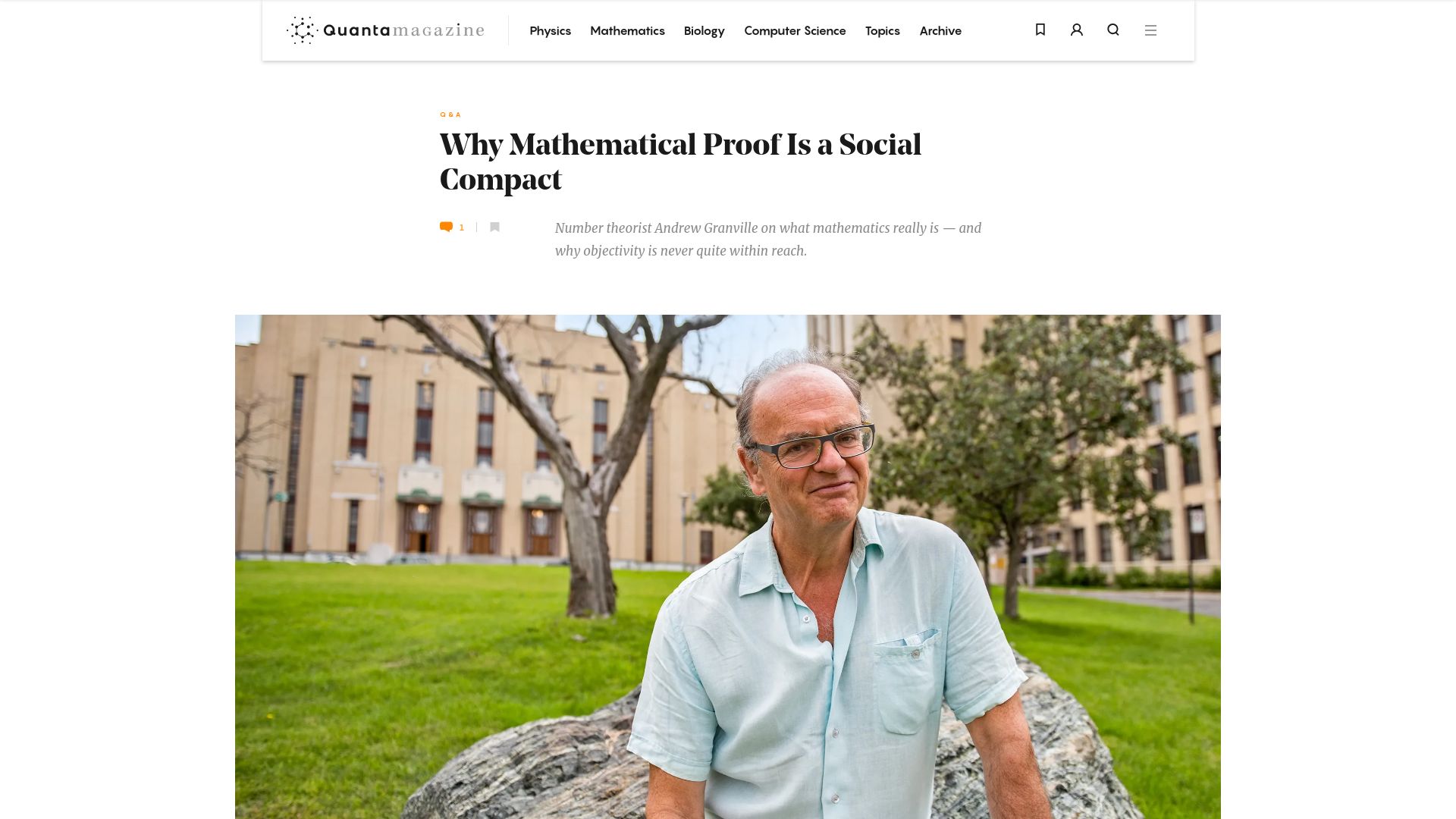 Screenshot of quantamagazine.org: Mathematical proof is a social compact