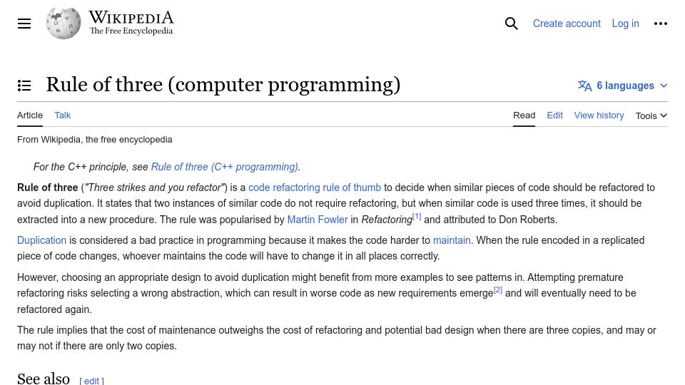 Screenshot of en.wikipedia.org: Rule of Three