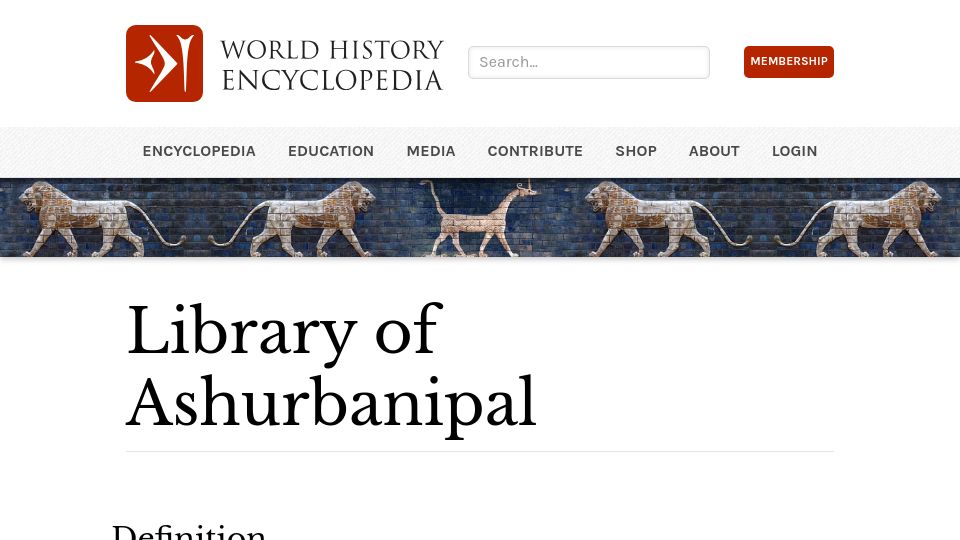 Screenshot of worldhistory.org: Library of Ashurbanipal