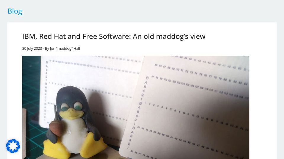Screenshot of lpi.org: IBM, Red Hat and Free Software: An old maddog’s view