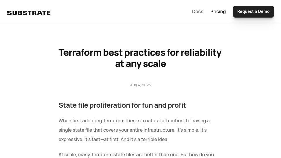 Screenshot of substrate.tools: Terraform best practices for reliability at any scale