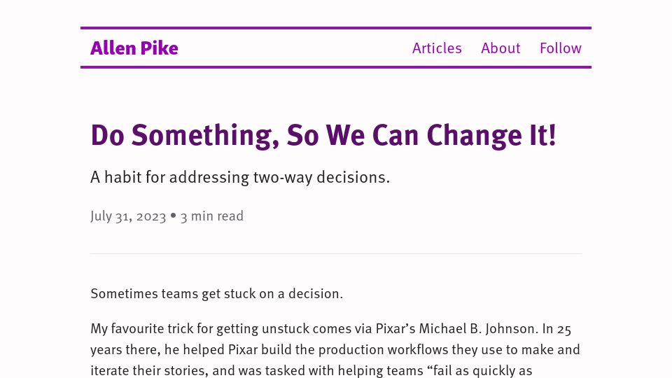Screenshot of allenpike.com: Do something, so we can change it