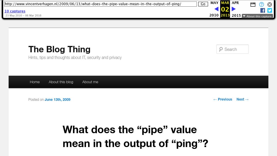 Screenshot of web.archive.org: What does the “pipe” value mean in the output of “ping”? (2009)